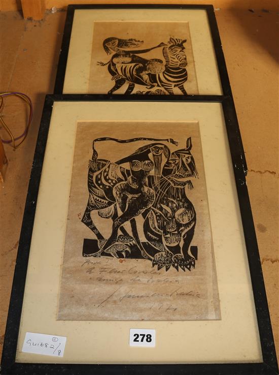 Pair French 1970s engravings